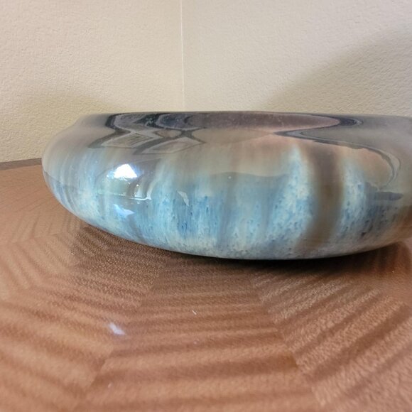 Beautiful Fulper Pottery Low Planter Bulb Bowl Blue & Cream Flambe Drip Glaze - Picture 5 of 9
